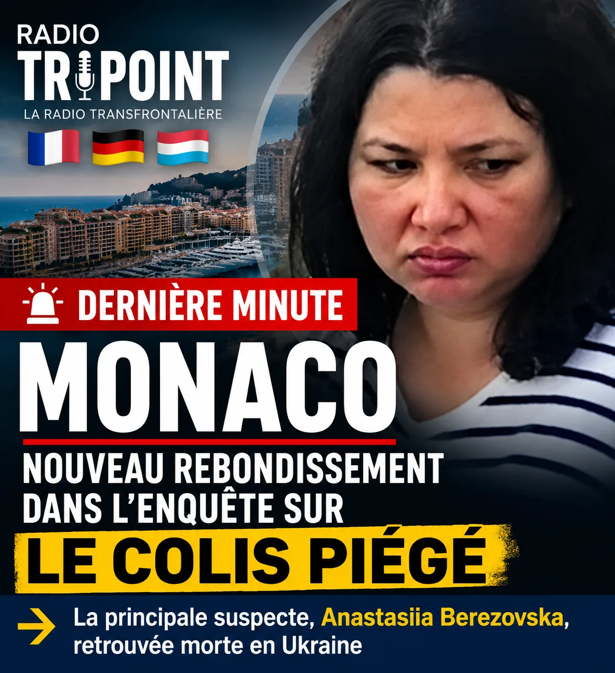 Visuel « Monaco : nouveau rebondissement dans l'enquête sur le colis piégé » : portrait d'une femme au visage fermé.